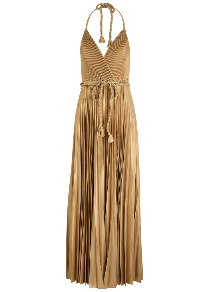 ALICE + OLIVIA Tresa plissé chiffon maxi dress