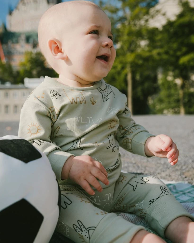 Deux par Deux Organic Cotton Jersey Sweater and Pants Set Sage Green Animal Print 2