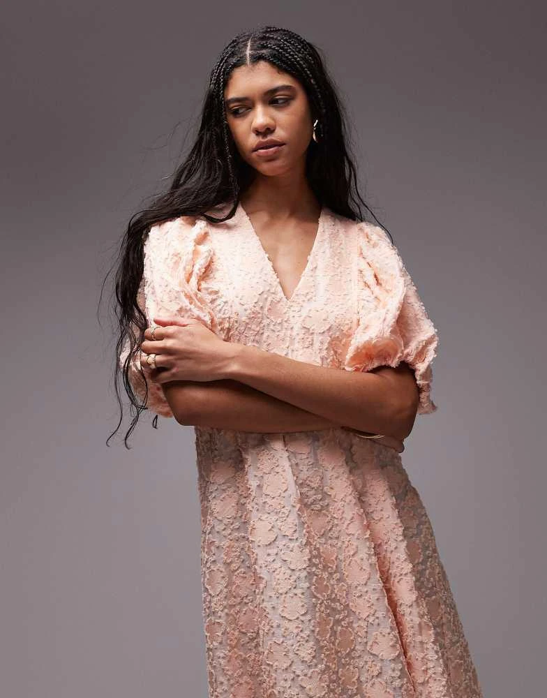 & Other Stories & Other Stories 3D sheer jacquard  maxi dress with volume sleeves in light orange 4