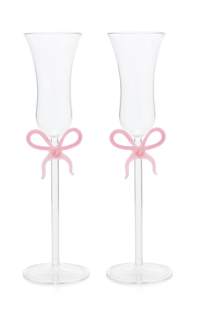 MoDA Moda Domus - Set-of-Two Bow-Detailed Glass Champagne Flutes - Pink - Moda Operandi