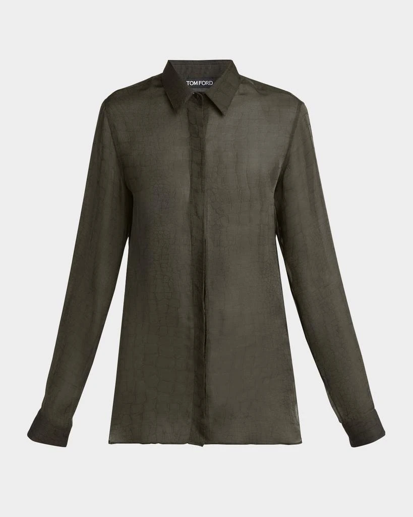 Tom Ford Croco Silk Chiffon Button-Down Blouse