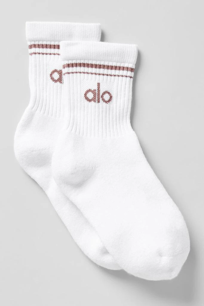 Alo Unisex Half-Crew Throwback Sock - White/Mushroom 1