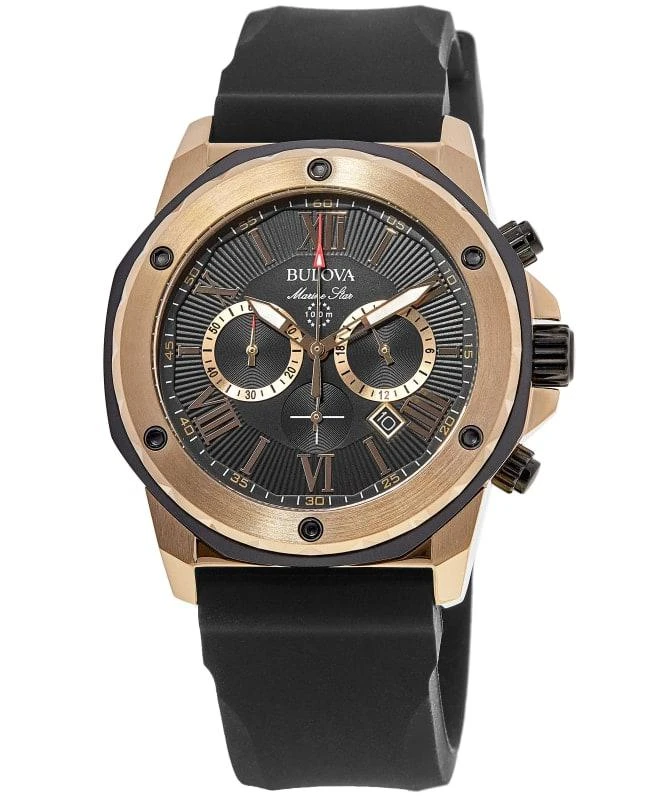 Bulova Bulova Marine Star Black Chronograph Dial Black Rubber Strap Men's Watch 98B104 1