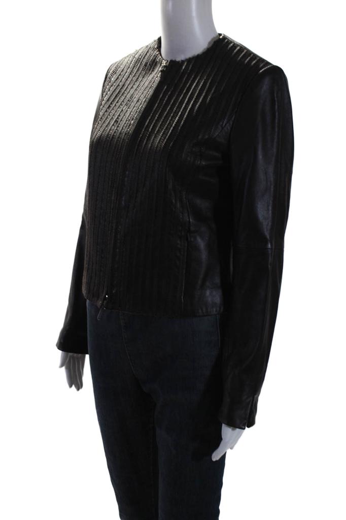 WORTH Womens Dark Brown Leather Textured Full Zip Long Sleeve Jacket