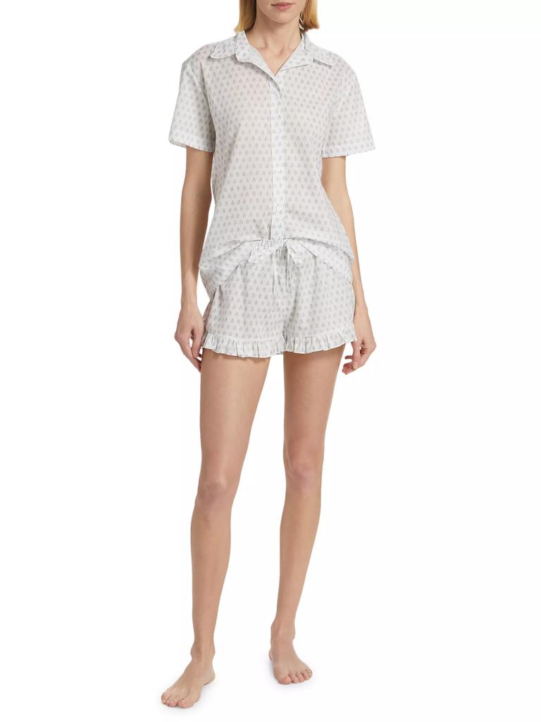 Pour Les Femmes Karl Cotton Leaf-Print Frill Pajamas