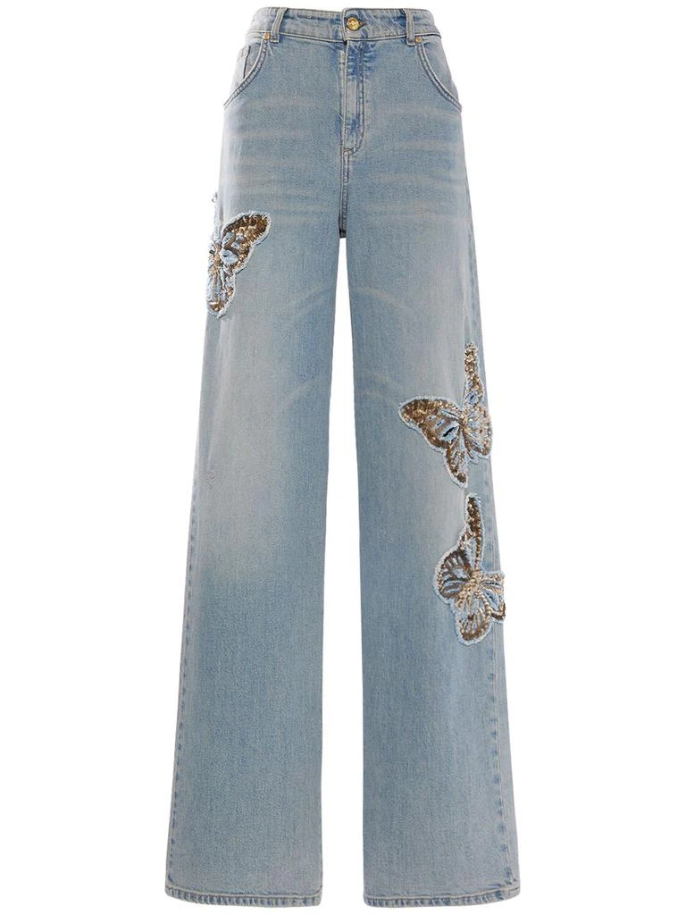 BLUMARINE Butterfly Mid Rise Wide Denim Jeans 1