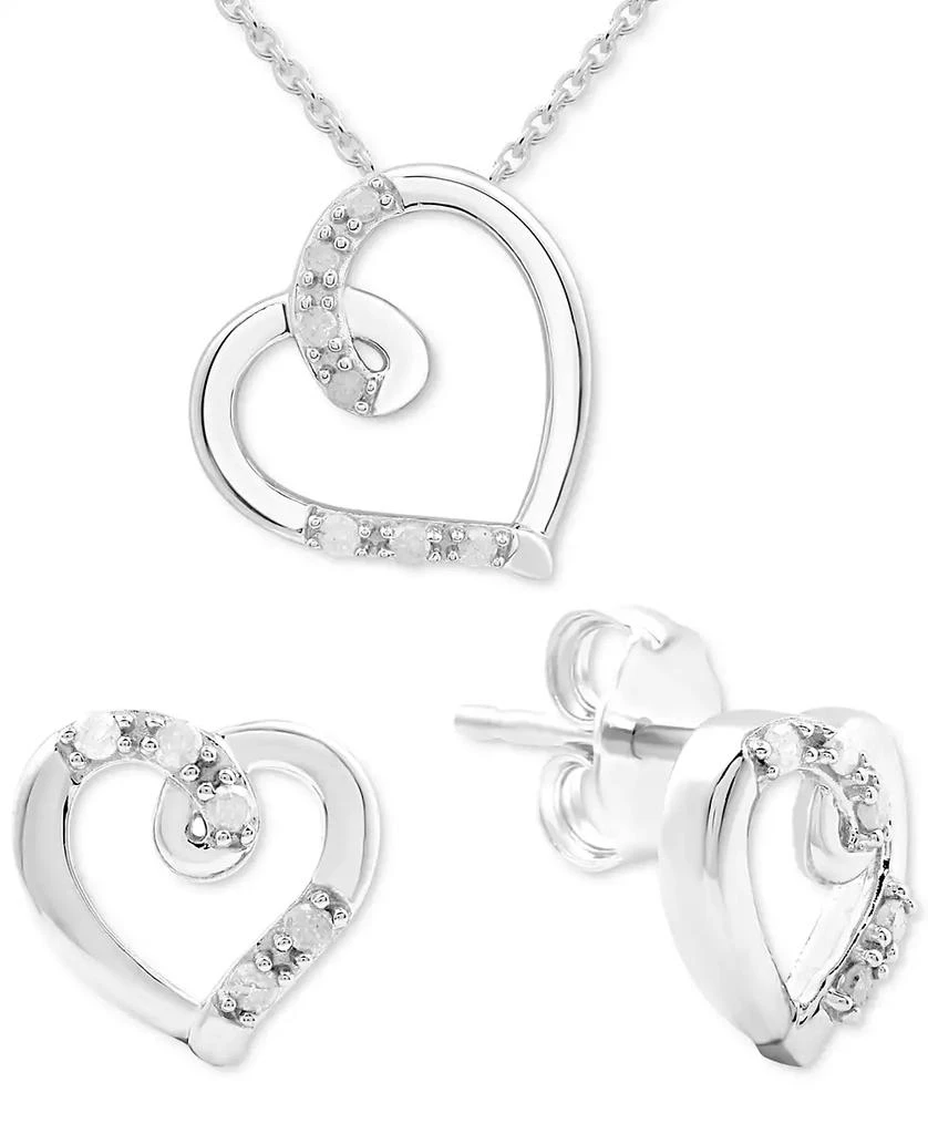 Macy's 2-Pc. Set Diamond Heart Openwork Pendant Necklace & Matching Stud Earrings (1/6 ct. t.w.) in Sterling Silver 1