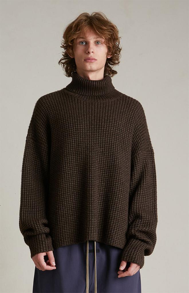 Essentials Brown Heavy Waffle Knit Turtleneck Sweater