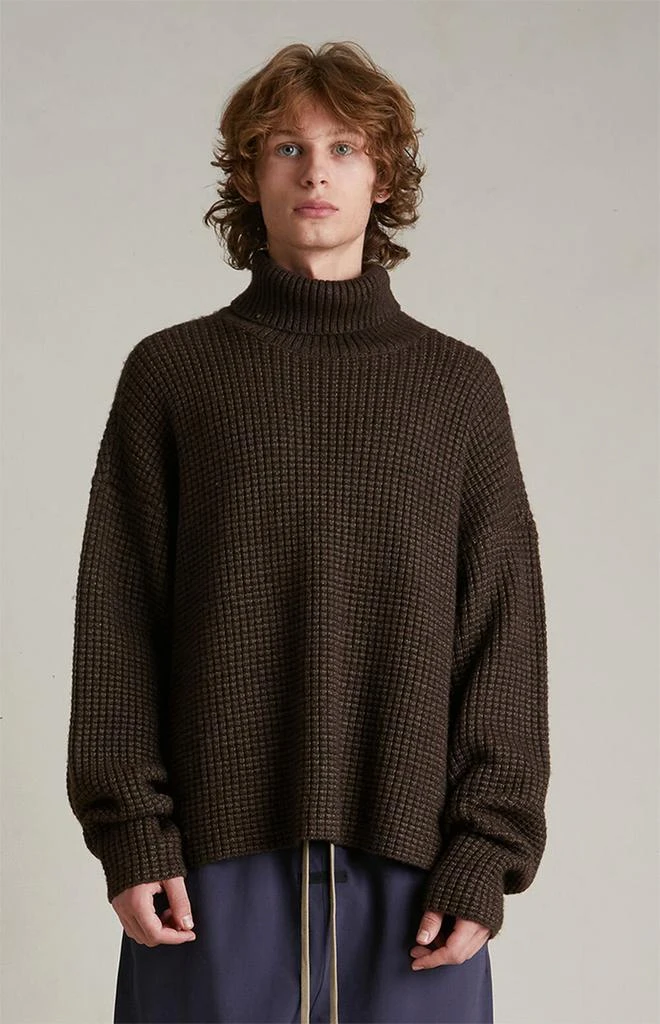 Essentials Brown Heavy Waffle Knit Turtleneck Sweater 2