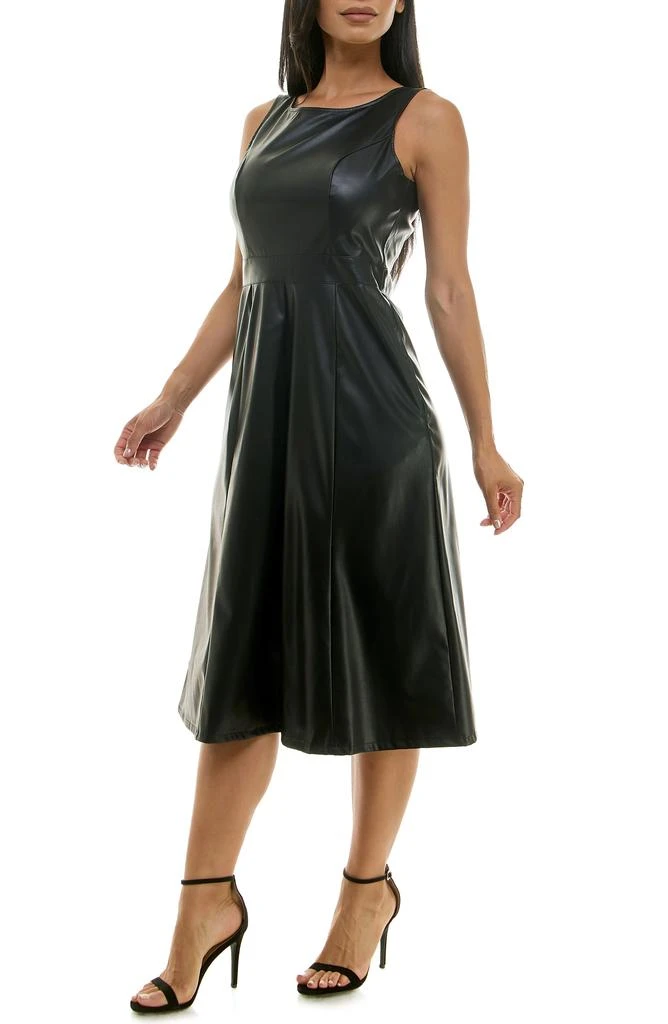 Nina Leonard Scoop Neck A-Line Faux Leather Dress 4