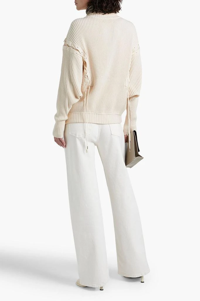 PALMER//HARDING Possibility lace-up ribbed wool and cotton-blend turtleneck sweater 3