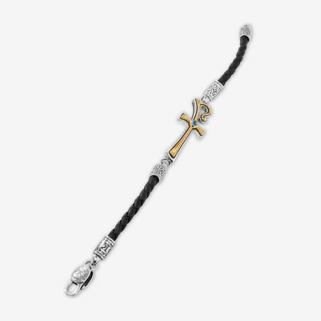 Konstantino Konstantino Dome Sterling Silver 
18K Yellow Gold Blue Spinel Leather Bracelet BKJ701-478-BLK-copy 3