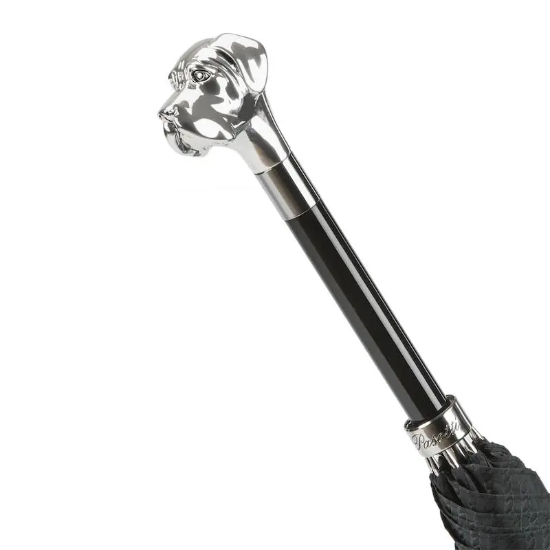 PASOTTI Pasotti Black Check Luxury Umbrella with Silver Labrador Handle 4