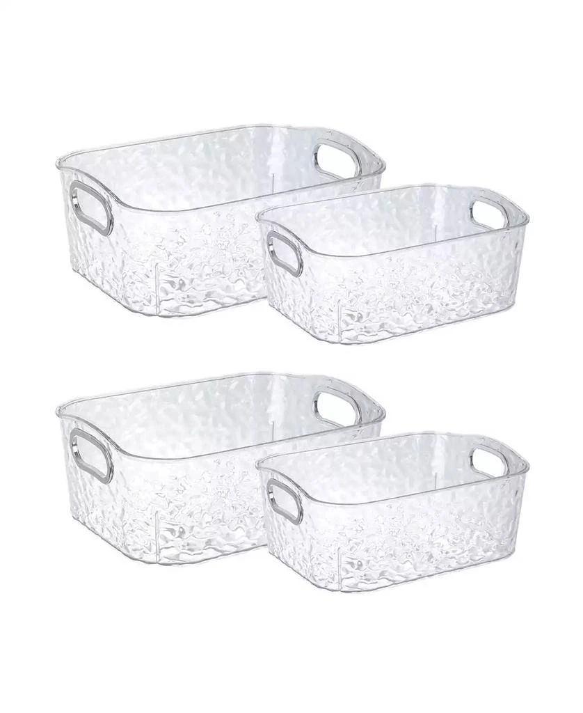 Trio Essentials Home 4 Pack Clear Storage Bins with Silver Handles, Container Bins for Organizing - Bathroom, Kitchen, Pantry, Closet, Vanity - 2 Sizes