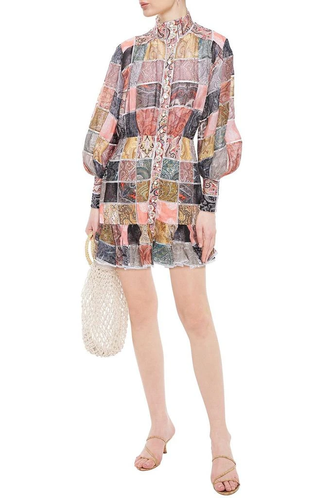 Zimmermann Patchwork-effect printed linen and silk-blend gauze mini dress 2
