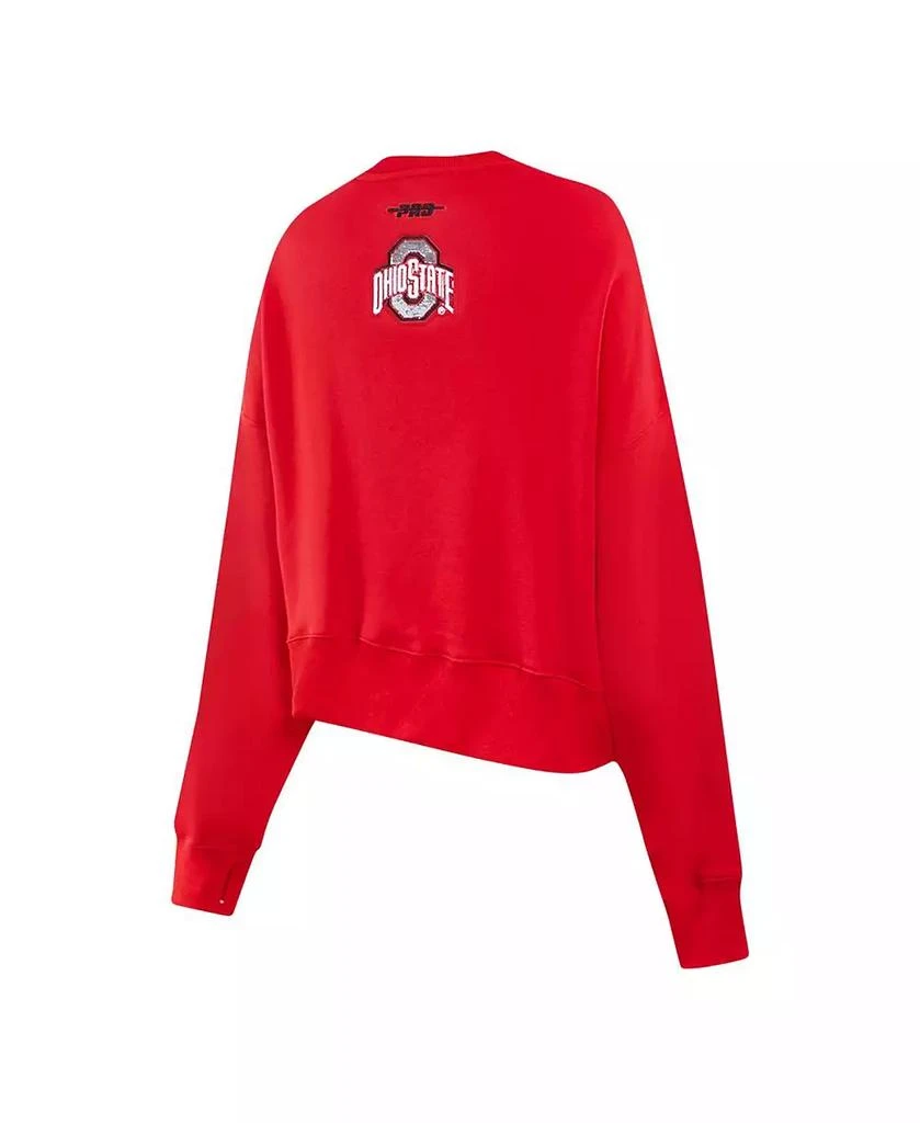 Pro Standard Women's Scarlet Ohio State Buckeyes Sequin Boxy Cropped Pullover Sweatshirt 2