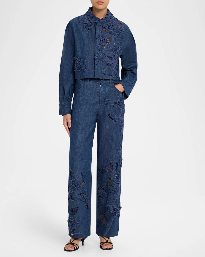 Oscar de la Renta Embroidered Denim Crop Jacket 2