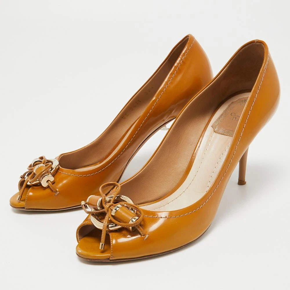 Dior Dior Brown Leather Bow Peep Toe Pumps Size 38.5 2