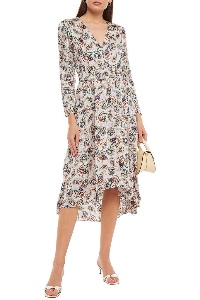Maje Shirred printed satin dress
