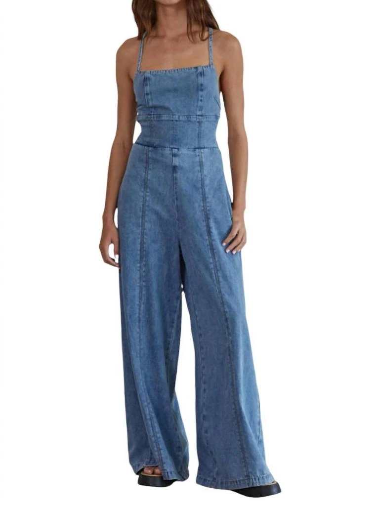 By Together Records On Denim Jumpsuit In Denim Blue 1
