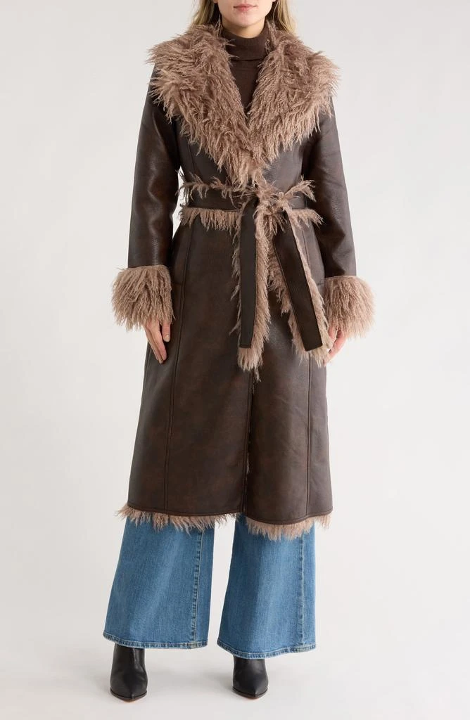 Avec Les Filles Faux Shearling Trim Faux Leather Coat