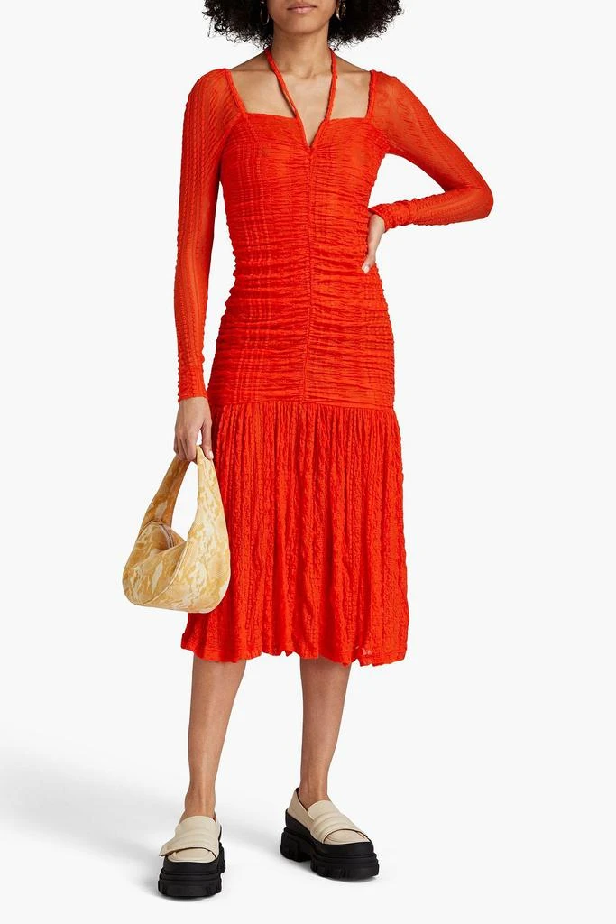 Ganni Ruched stretch-cloqué halterneck midi dress 2
