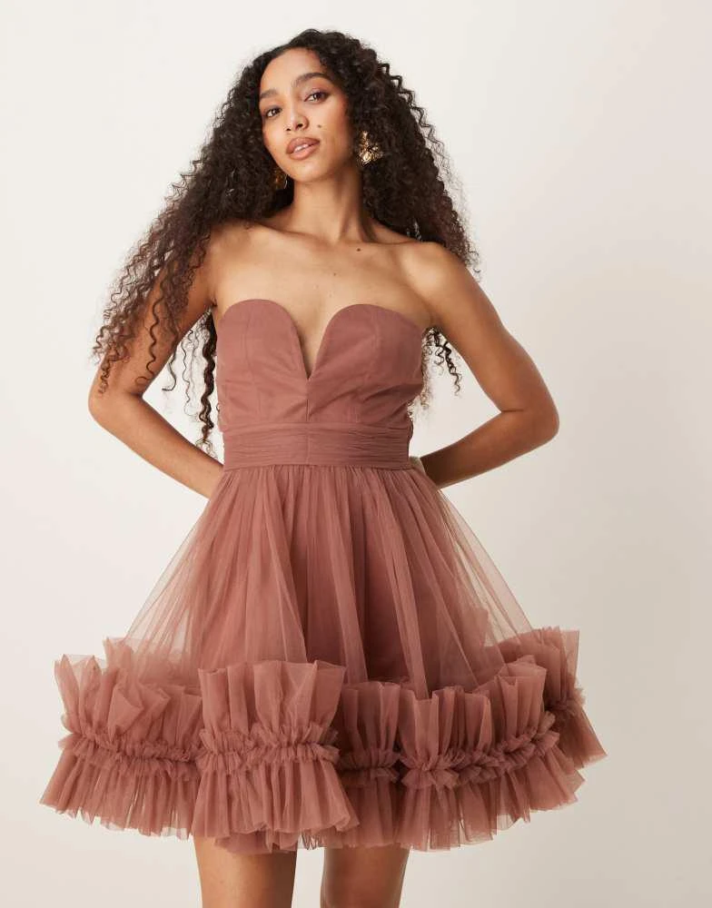Lace & Beads ruffle hem sweetheart mini tulle dress in rose brown On Sale Now with Up to 65% Off | Discover Exclusive Deals & Savings at BeyondStyle Authentic Lace Lace & Beads ruffle hem sweetheart mini tulle dress in rose brown On Sale Now with Up to 65% Off | Discover Exclusive Deals & Savings at BeyondStyle Authentic Lace