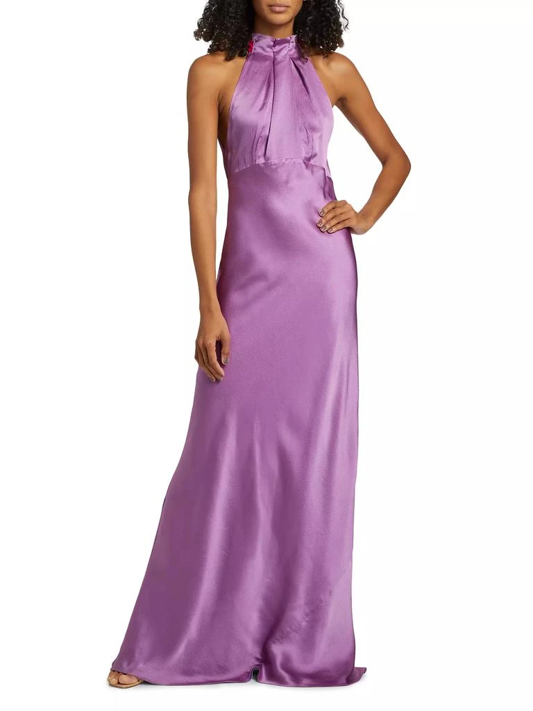Saloni Michelle Hammered Silk Halter Gown 3