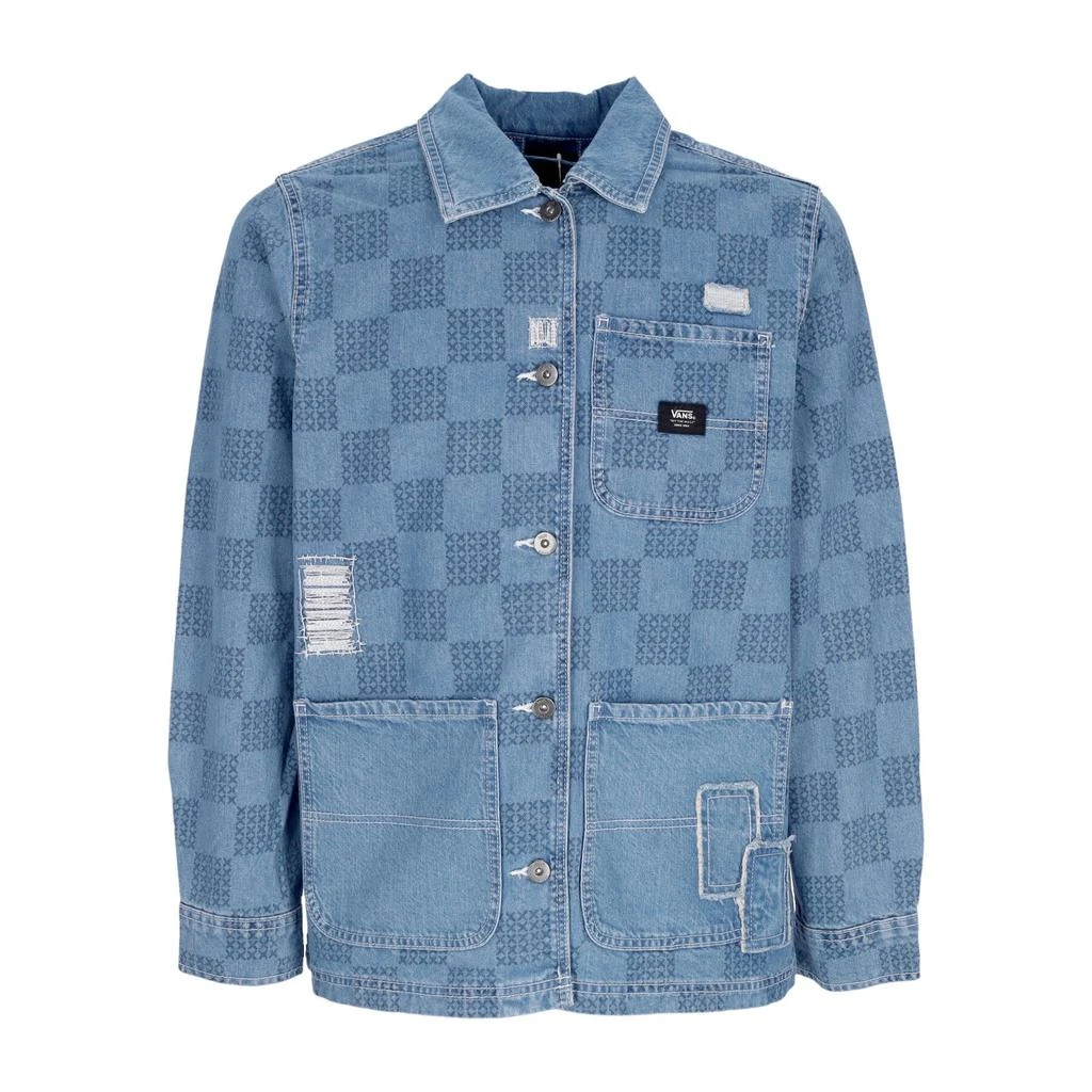 Vans Women's Jeans Jacket Mended Check Denim Printed Jacket Denim Stone 1