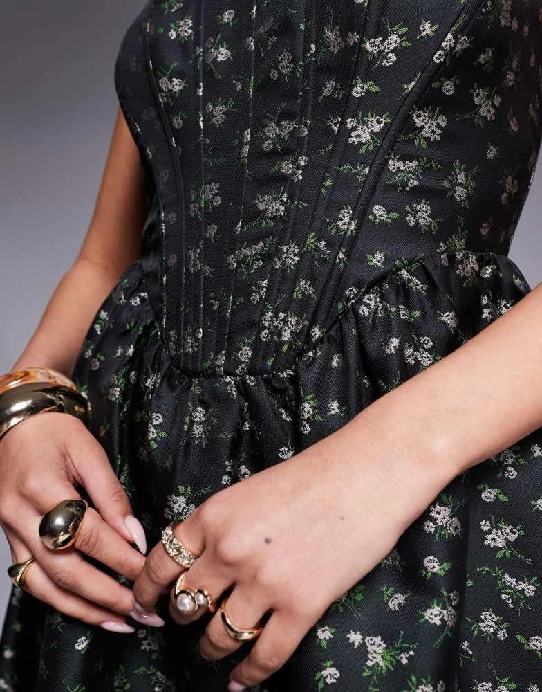 Lulus bustier jacquard midi dress in deep green floral  On Sale Now with  Up to 56% Off | Discover Exclusive Deals & Savings at BeyondStyle   Authentic Lulu's Home|women with Limited-Time