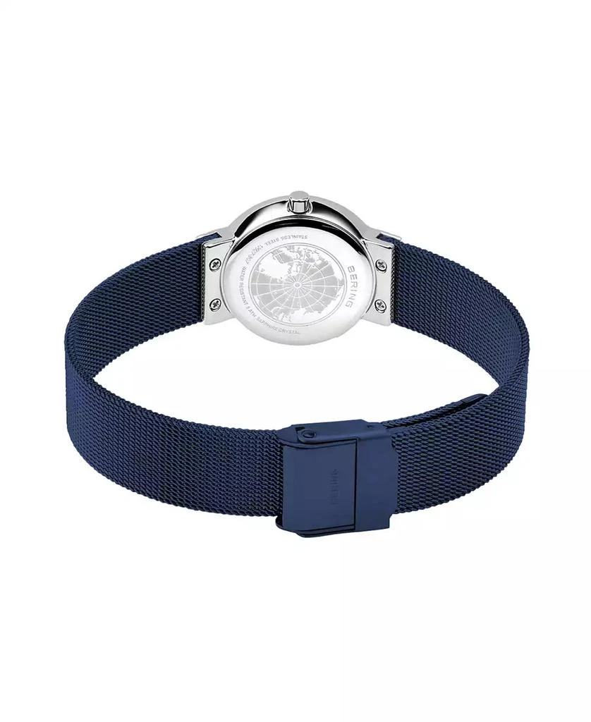 Bering Women's Classic Blue Stainless Steel Milanese Mesh Bracelet Watch 27mm and Crystal Earring Gift Box Set 5