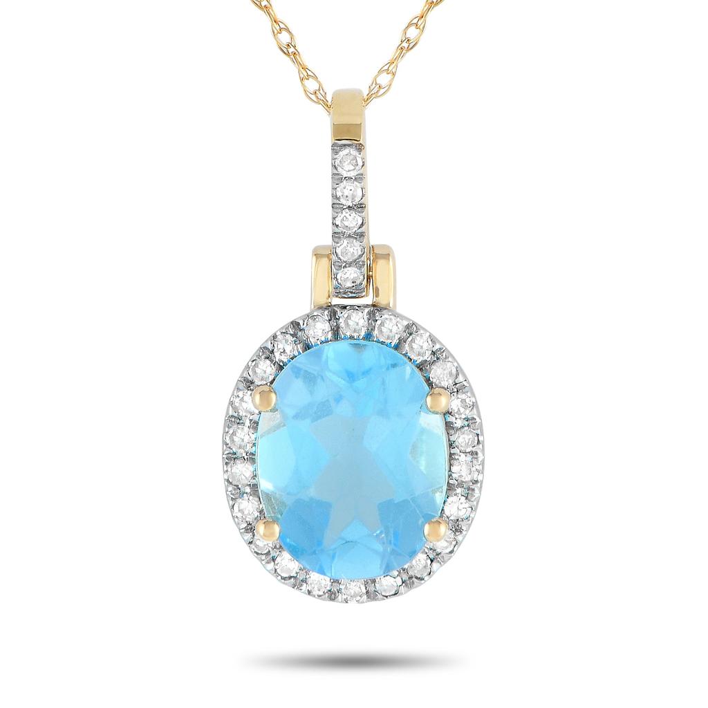 Non Branded 14K Yellow Gold 0.13ct Diamond and Blue Topaz Oval Pendant PD4-15500YTB