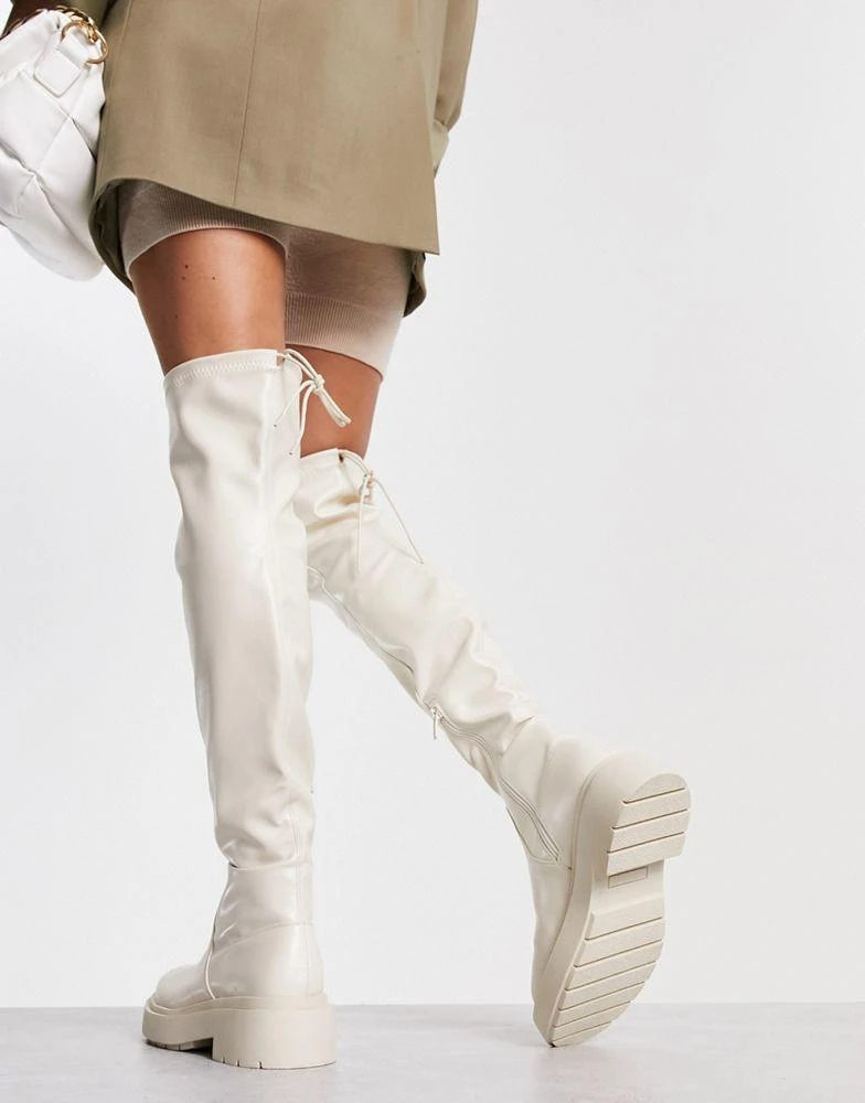New Look New Look over the knee chunky stretch flat boots in white 2