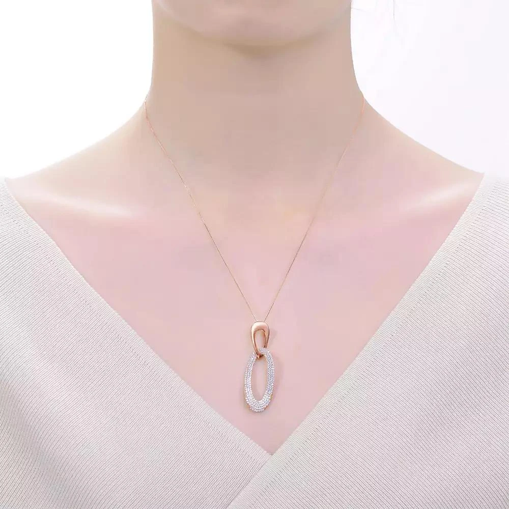 Genevive Sterling Silver 18K Rose Plated Cubic Zirconia Oval Hollow Pendant Necklace 3
