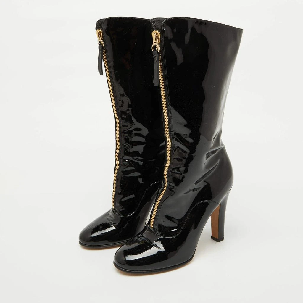 Valentino Valentino Black Patent Leather Zip Detail Mid Calf Length Boots Size 40 2