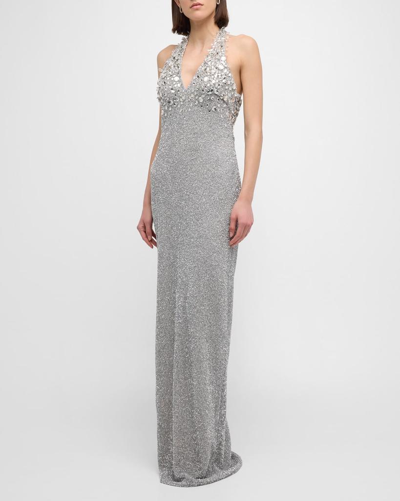 Pamella Roland Beaded Halter Gown with Crystal Embellishment