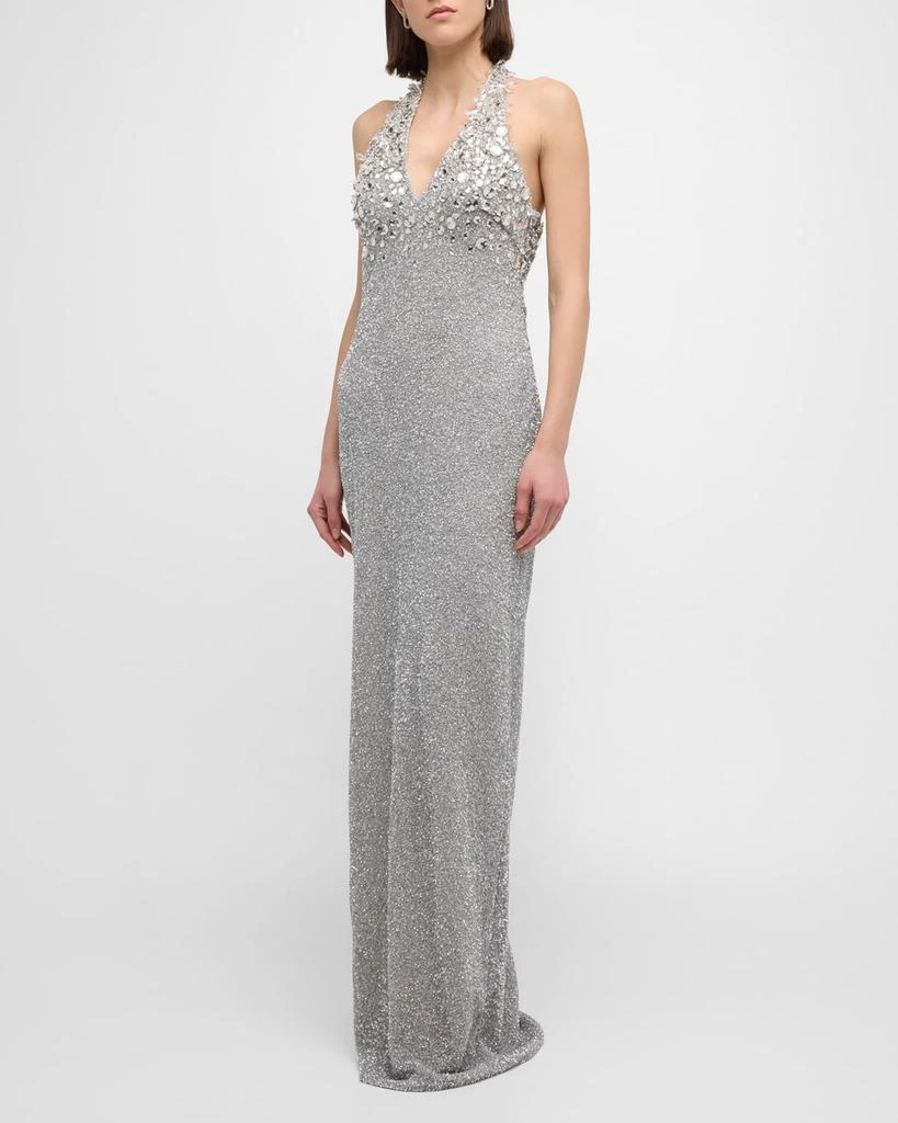 Pamella Roland Beaded Halter Gown with Crystal Embellishment 2