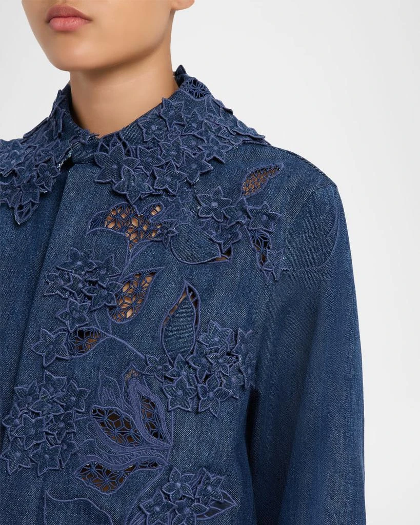 Oscar de la Renta Embroidered Denim Crop Jacket 5