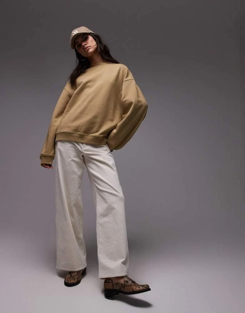 Topshop Topshop oversized seamed sweatshirt in beige 4