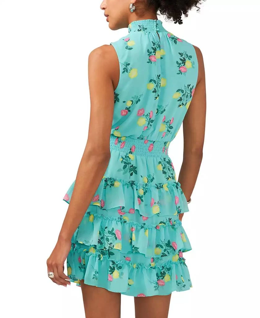 1. State Women's Floral Smocked Sleeveless Mock Neck Tiered Mini Dress 2