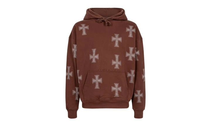 Unknown UK Unknown UK Brown Rhinestone Cross Hoodie 1