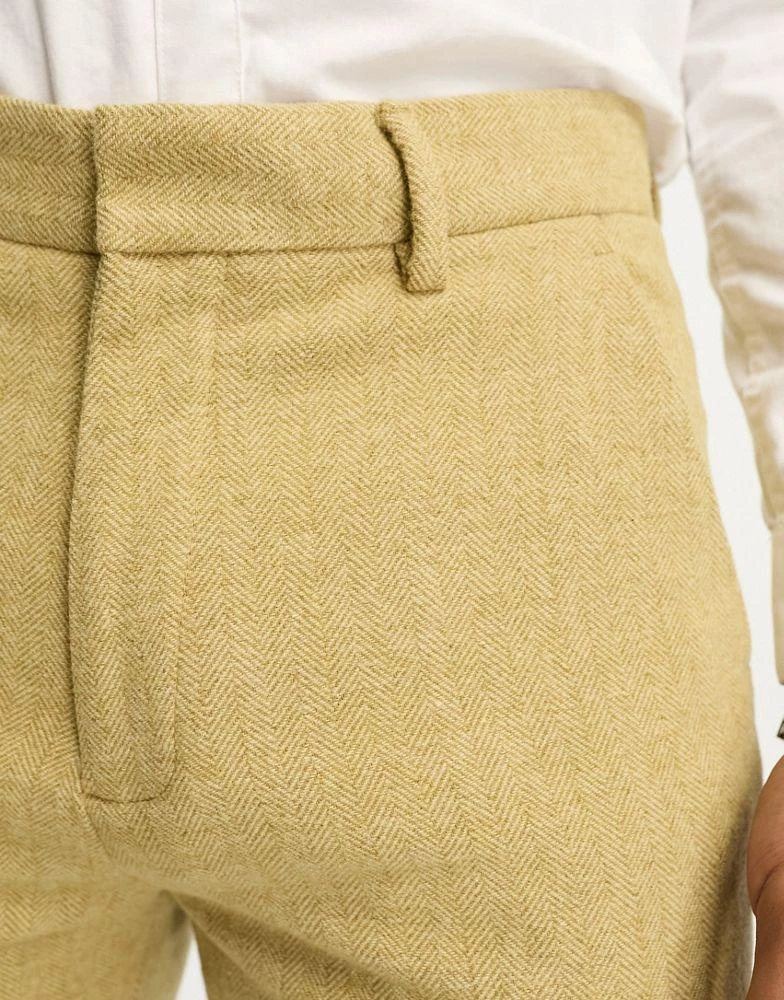 ASOS ASOS DESIGN skinny wool mix suit trousers in stone herringbone 4
