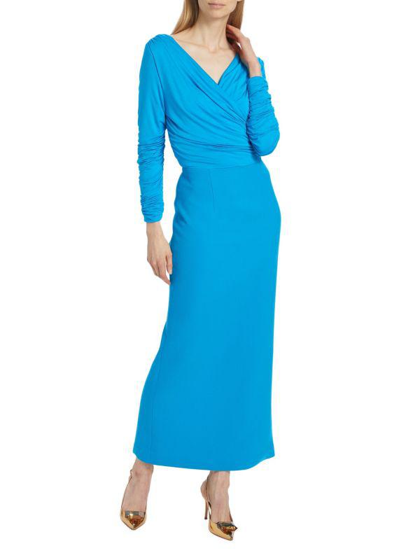 Sergio Hudson Gathered Jersey & Crepe Maxi-Dress