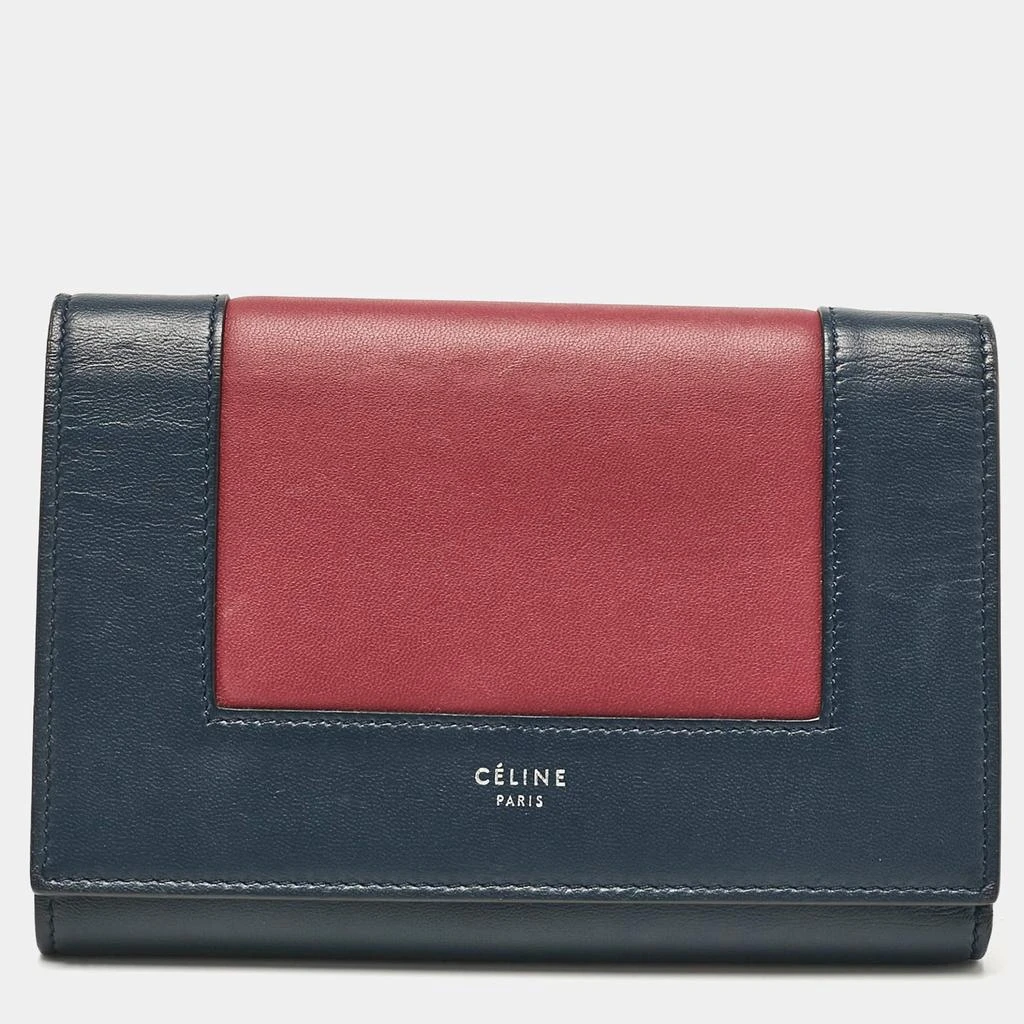 Celine Celine Navy Blue/Burgundy Leather Frame Trifold Wallet 1