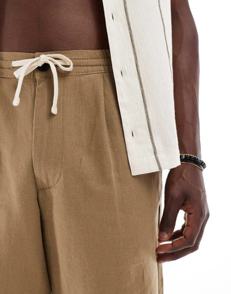 Threadbare Threadbare linen rich drawstring shorts in stone 4