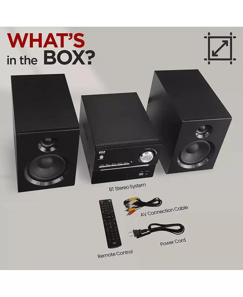 Pyle 3-Piece Wireless BT Streaming Stereo System with MP3, USB, FM Radio, Bass Reflex Speaker, and Remote Control (Black) 7