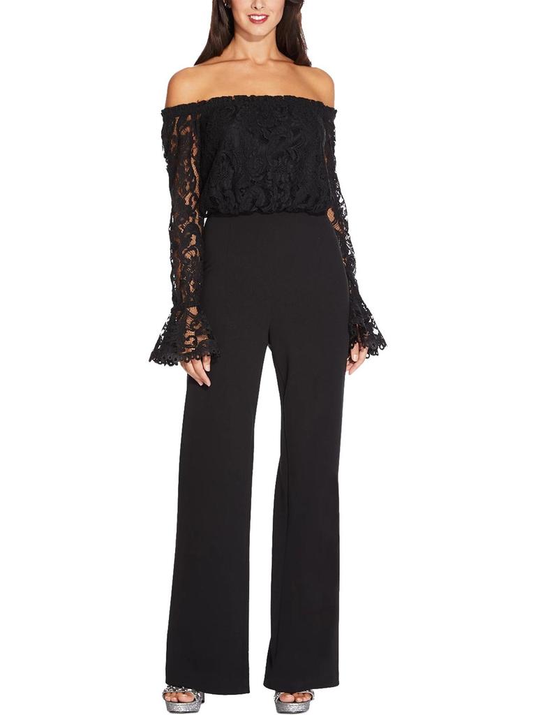Adrianna Papell Womens Off The Shoulder Lace Jumpsuit