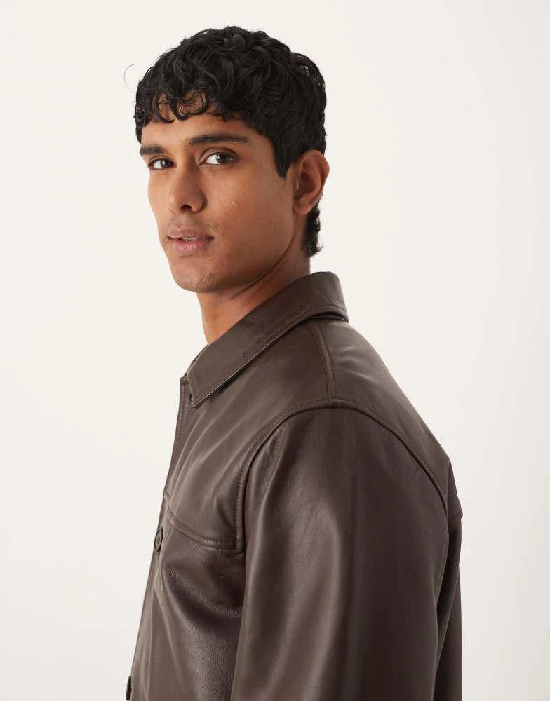 ASOS ASOS DESIGN mid length leather shacket in brown 4