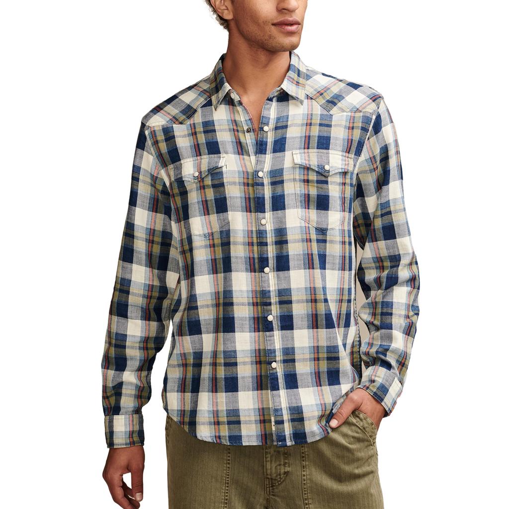 Lucky Brand Plaid Indigo Western Shirt