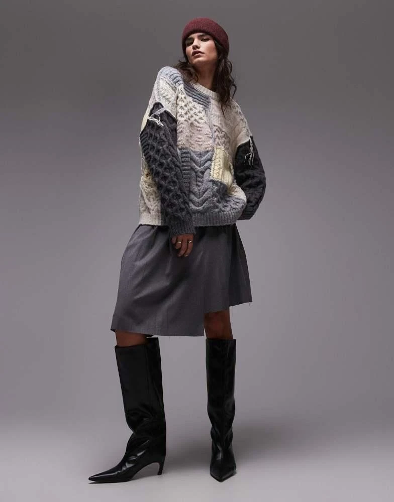 Topshop Topshop knitted chunky oversized patchwork jumper in multi 4